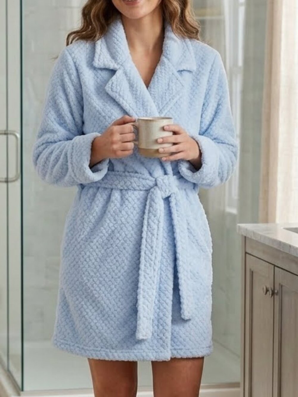 Jessica Blue Woman's Plush Fleece Short Bathrobe Housecoat Size M Loungewear